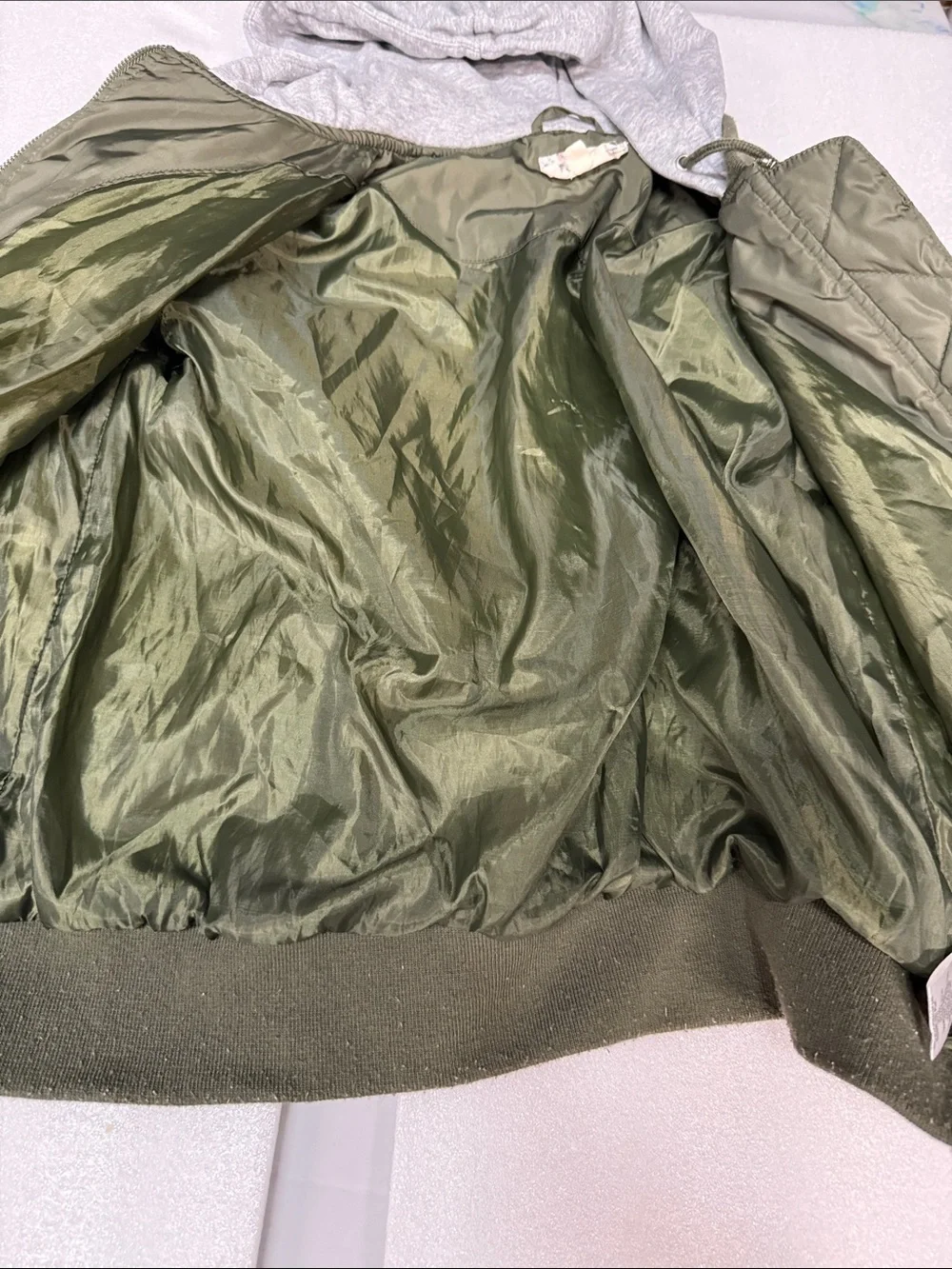 Pink Republic Olive Quilted Hooded Bomber Jacket